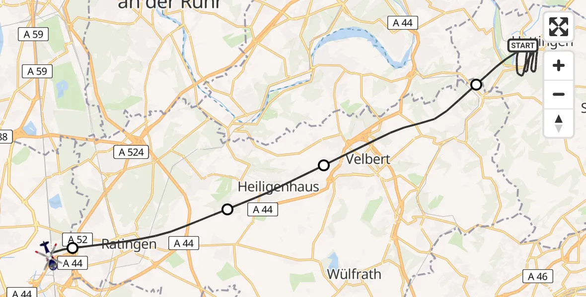 Flugroute Polizeihubschrauber Hattingen - Düsseldorf Flughafen, 04 April 2026, 17:26