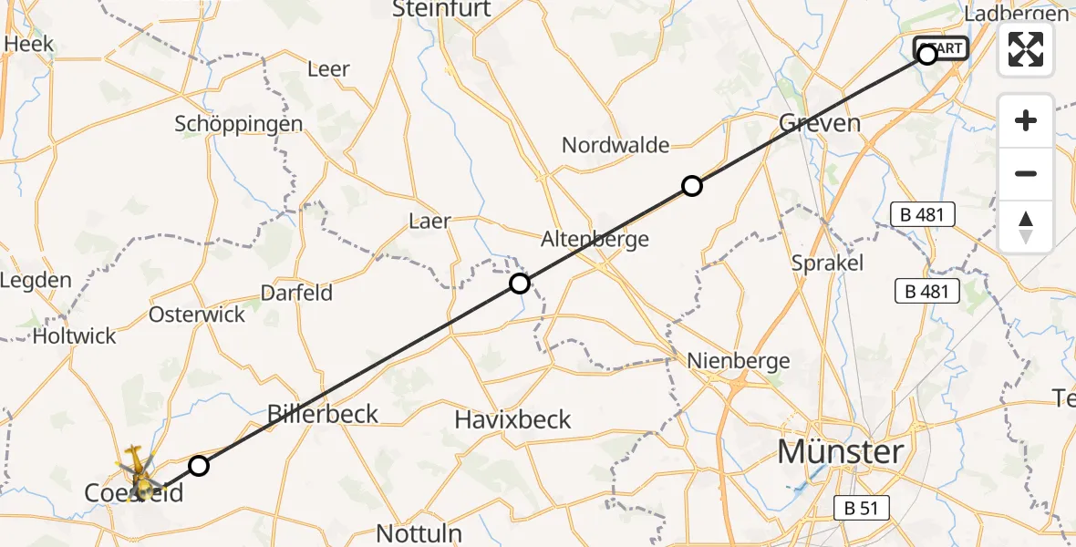 Flugroute Ambulanzhubschrauber Christoph  Westfalen-ADAC - Coesfeld, 04 April 2026, 17:31