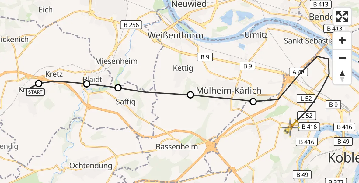 Flugroute Rettungshubschrauber Kruft - Koblenz, 04 April 2026, 17:31