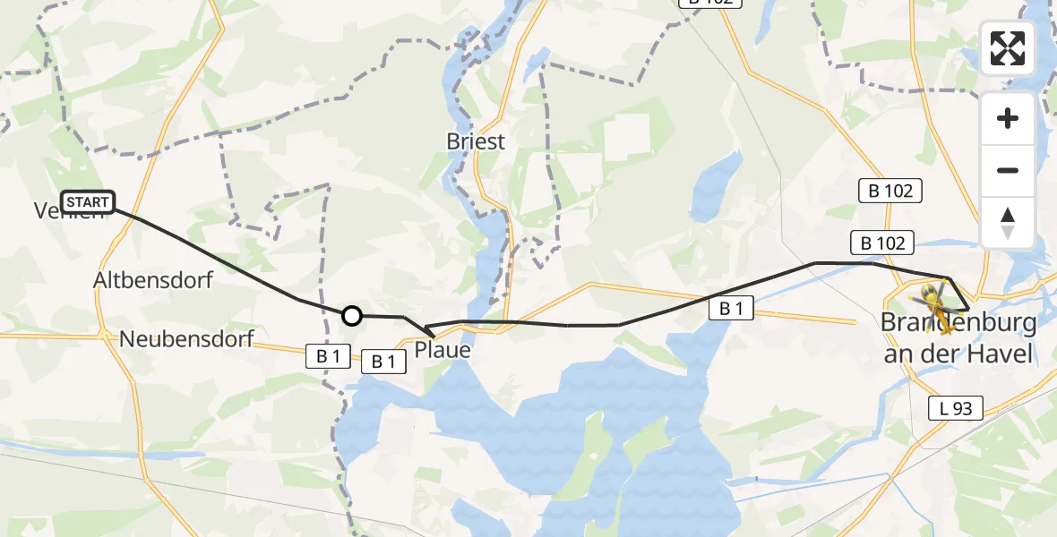 Flugroute Rettungshubschrauber Bensdorf - Brandenburg an der Havel, 04 April 2026, 17:32