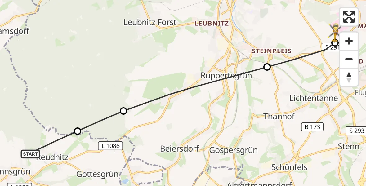 Flugroute Rettungshubschrauber Mohlsdorf-Teichwolframsdorf - ADAC Air Rescue Station Zwickau Hubschrauberlandeplatz, 04 April 2026, 17:33