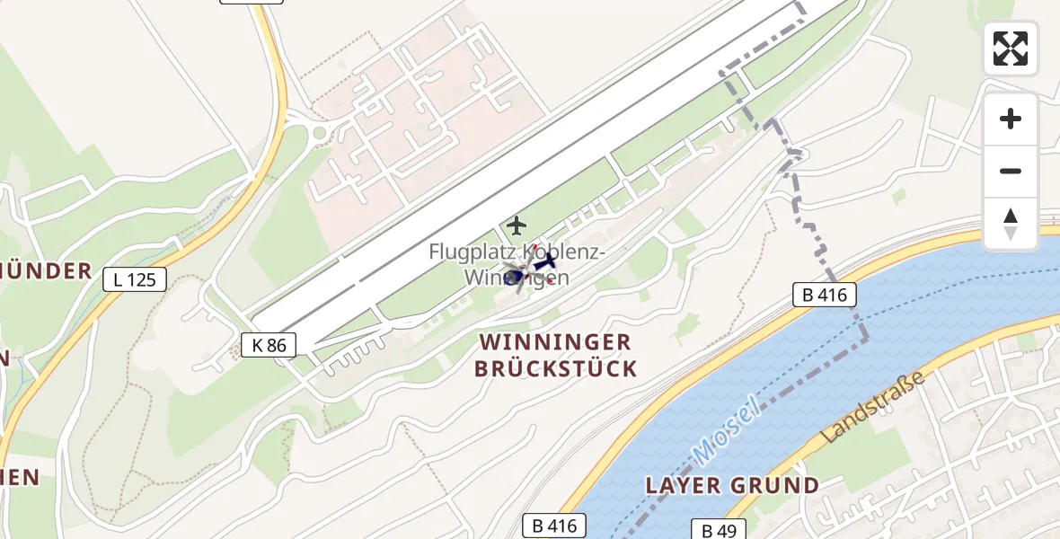 Flugroute Polizeihubschrauber Koblenz-Winningen Flugplatz - Koblenz-Winningen Flugplatz, 04 April 2026, 17:32