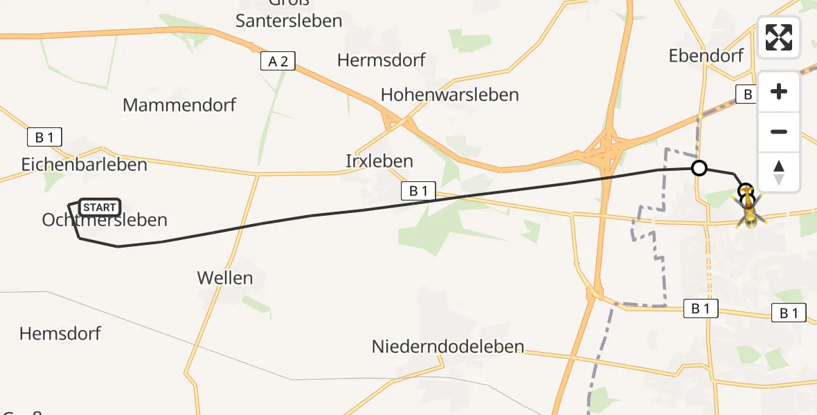 Flugroute Rettungshubschrauber Hohe Börde - Magdeburg Hospital, 04 April 2026, 17:36