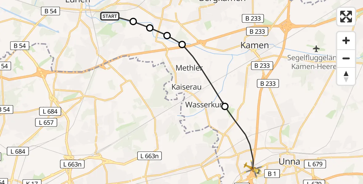 Flugroute Rettungshubschrauber Lünen - Unna, 04 April 2026, 17:42