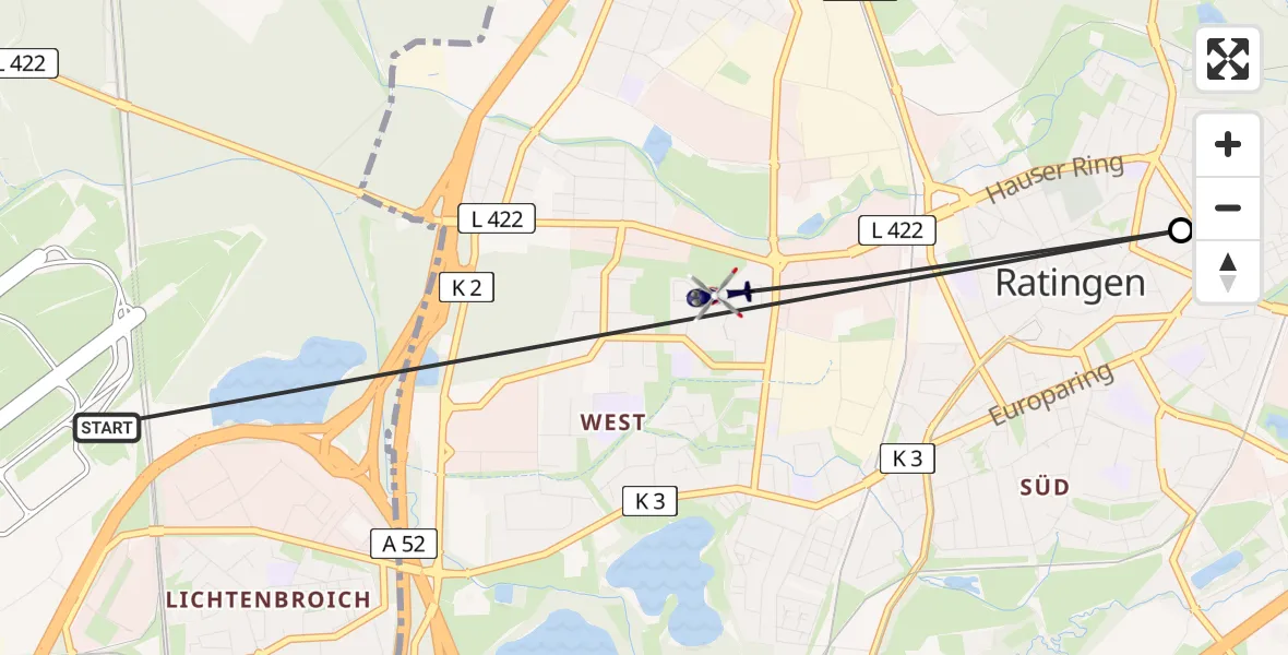 Flugroute Polizeihubschrauber Düsseldorf Flughafen - Ratingen, 04 April 2026, 17:48