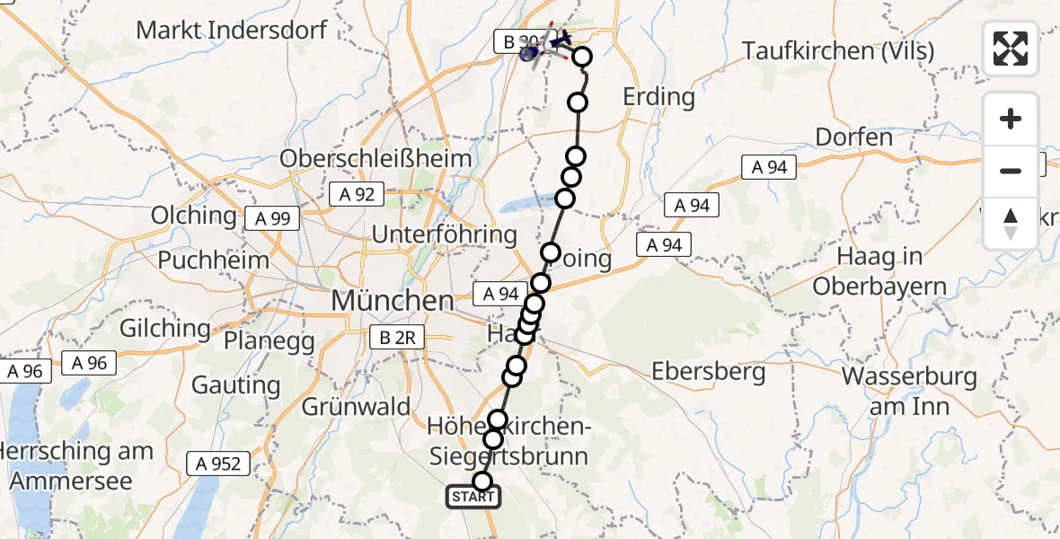 Flugroute Polizeihubschrauber Sauerlach - München Flughafen, 04 April 2026, 17:54