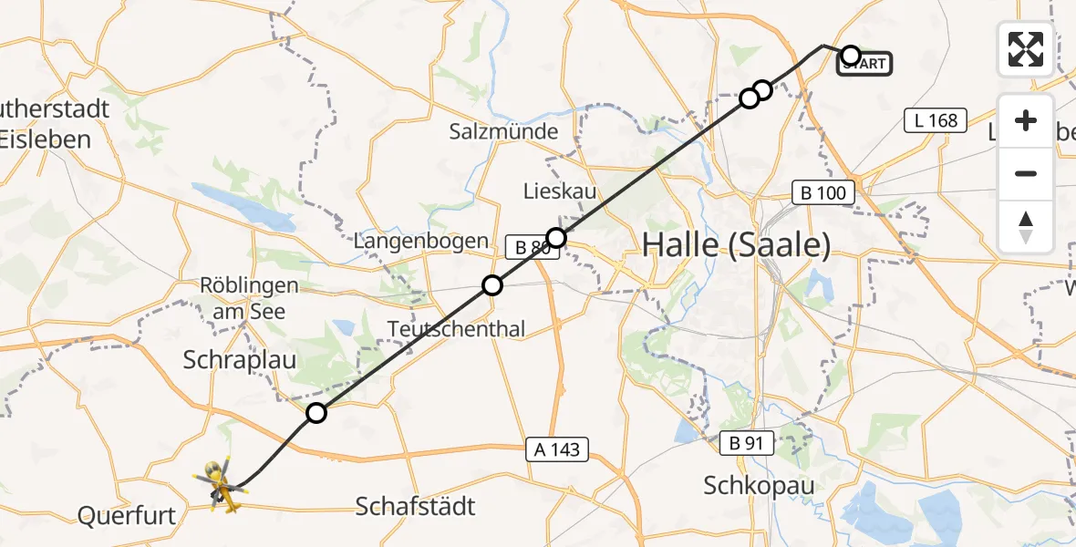 Flugroute Ambulanzhubschrauber Halle-Oppin Flugplatz - Obhausen, 04 April 2026, 18:01
