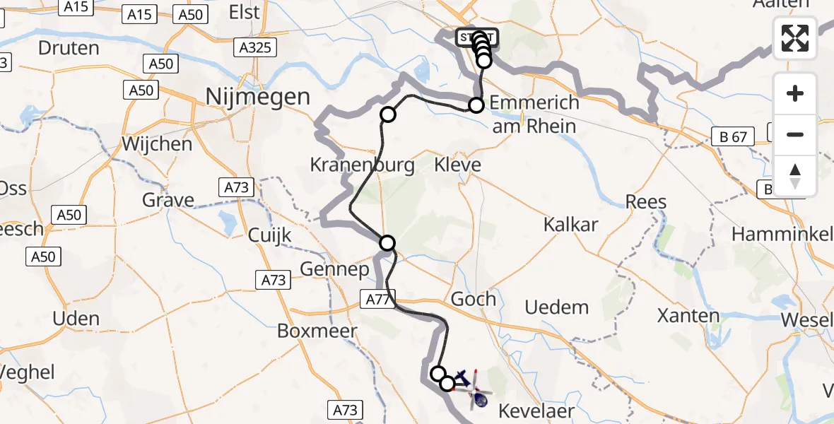 Flugroute Polizeihubschrauber Emmerich am Rhein - Weeze Flughafen, 04 April 2026, 18:02