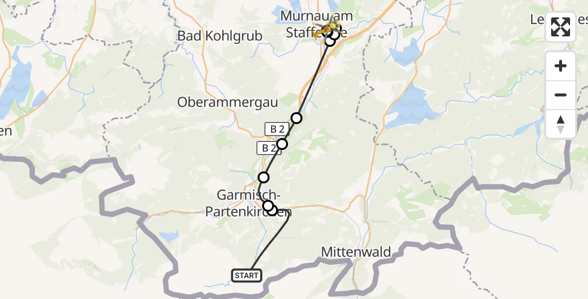 Flugroute Rettungshubschrauber Garmisch-Partenkirchen - Murnau Accident Hospital, 04 April 2026, 18:08