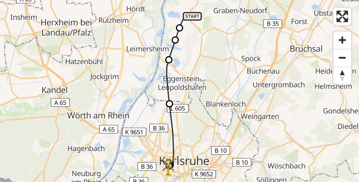 Flugroute Rettungshubschrauber Dettenheim - Sankt Vincentius Hospital, 04 April 2026, 18:08