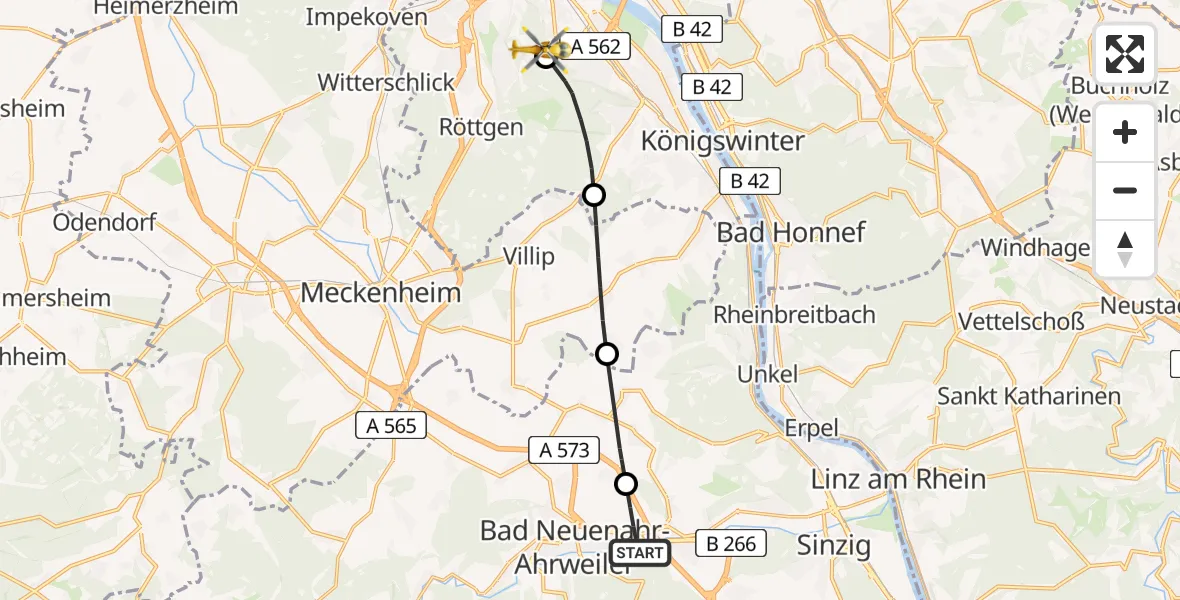 Flugroute Ambulanzhubschrauber Bad Neuenahr-Ahrweiler - Bonn University Hospital, 04 April 2026, 18:08