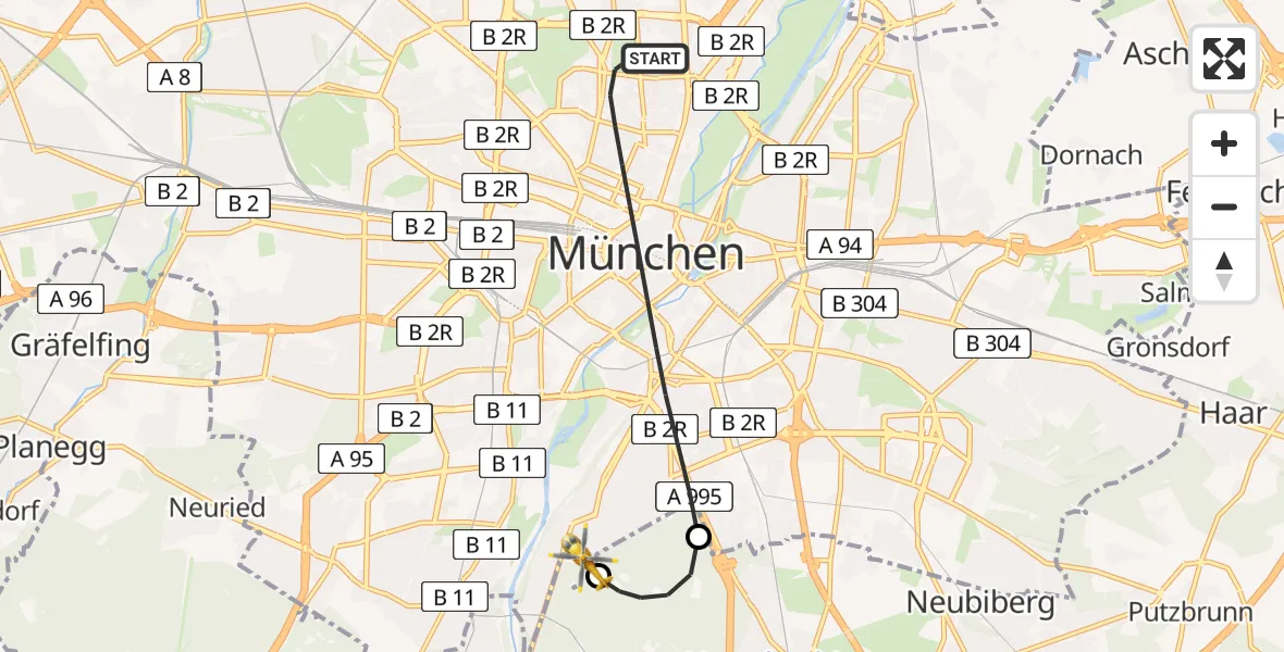 Flugroute Rettungshubschrauber München - ADAC Air Rescue Center Hubschrauberlandeplatz (Christoph 1), 04 April 2026, 18:18