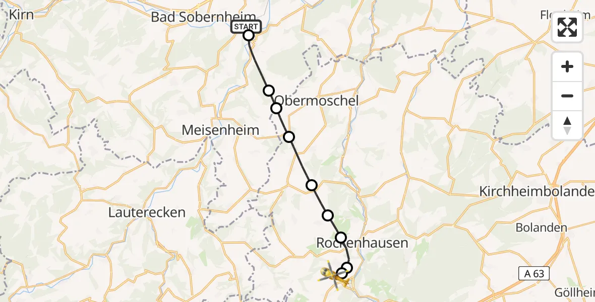 Flugroute Rettungshubschrauber Staudernheim - Imsweiler UL, 04 April 2026, 18:19