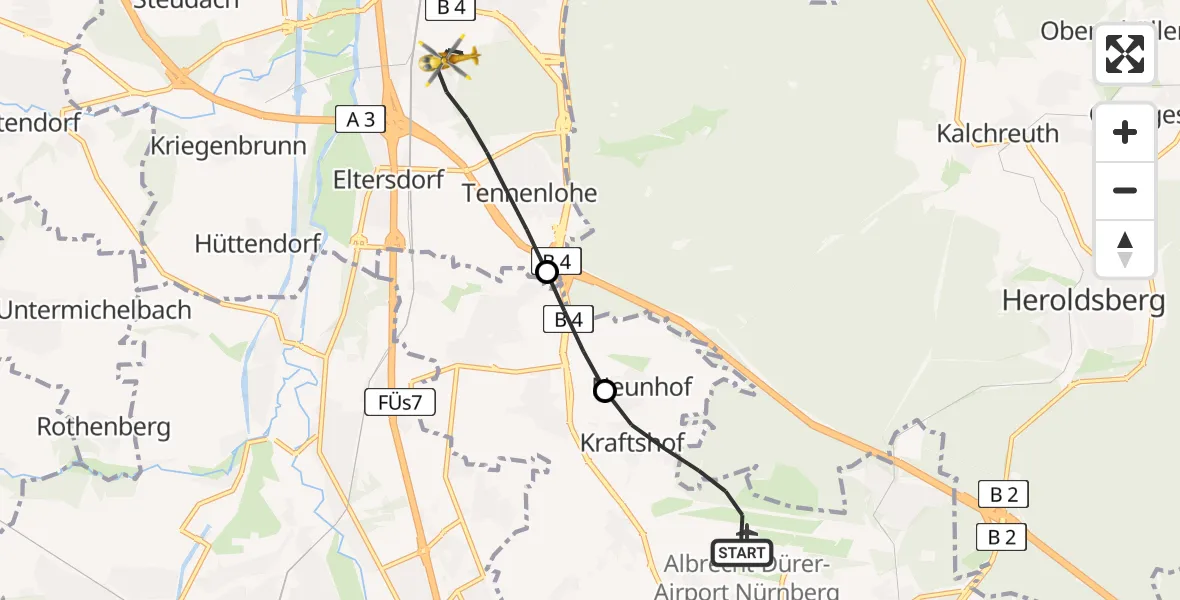 Flugroute Ambulanzhubschrauber Flughafen Nuremberg - Erlangen, 04 April 2026, 18:21