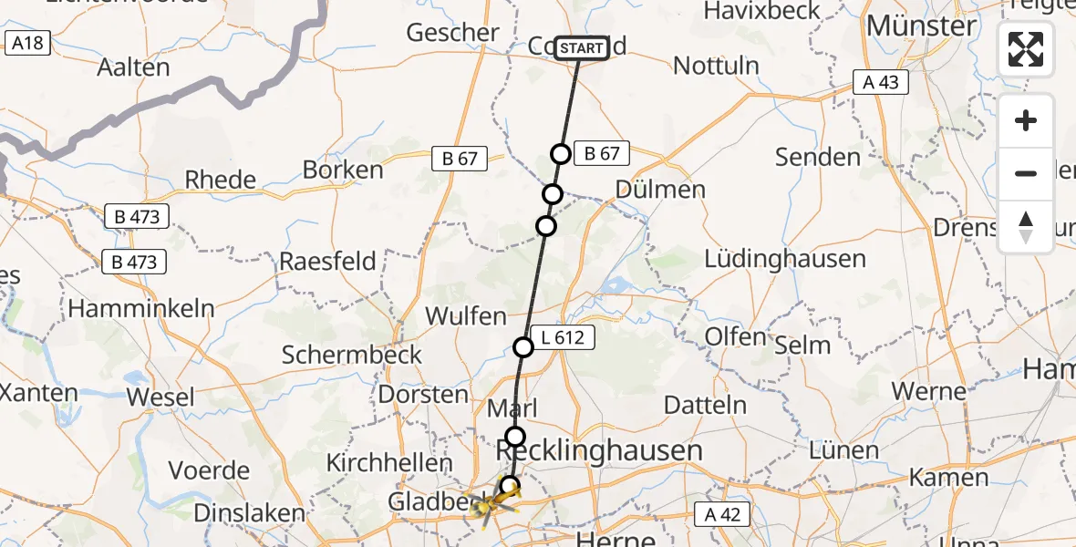 Flugroute Ambulanzhubschrauber Coesfeld - Gelsenkirchen, 04 April 2026, 18:25
