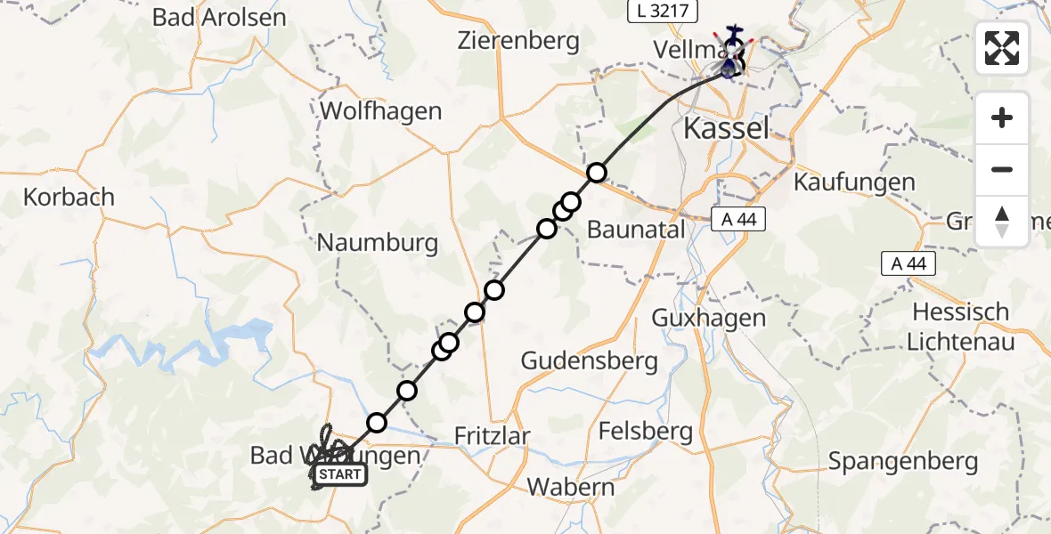 Flugroute Polizeihubschrauber Bad Wildungen - Fuldatal Bundespolizei Hubschrauberlandeplatz, 04 April 2026, 18:28