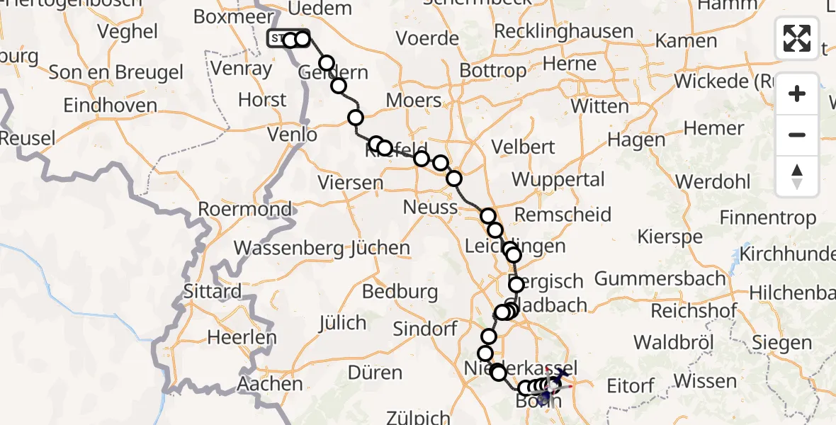 Flugroute Polizeihubschrauber Weeze Flughafen - Sankt Augustin, 04 April 2026, 18:50