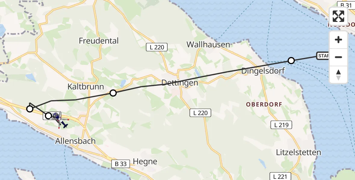 Flugroute Polizeihubschrauber Überlingen - Allensbach, 04 April 2026, 19:03