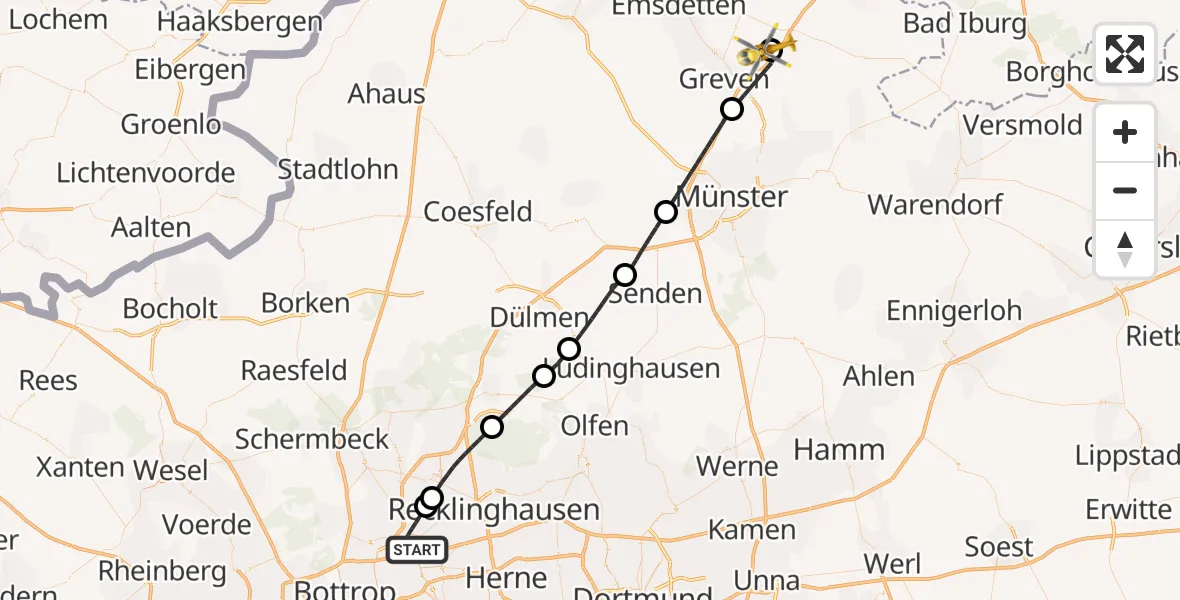 Flugroute Ambulanzhubschrauber Gelsenkirchen - Christoph  Westfalen-ADAC, 04 April 2026, 19:09