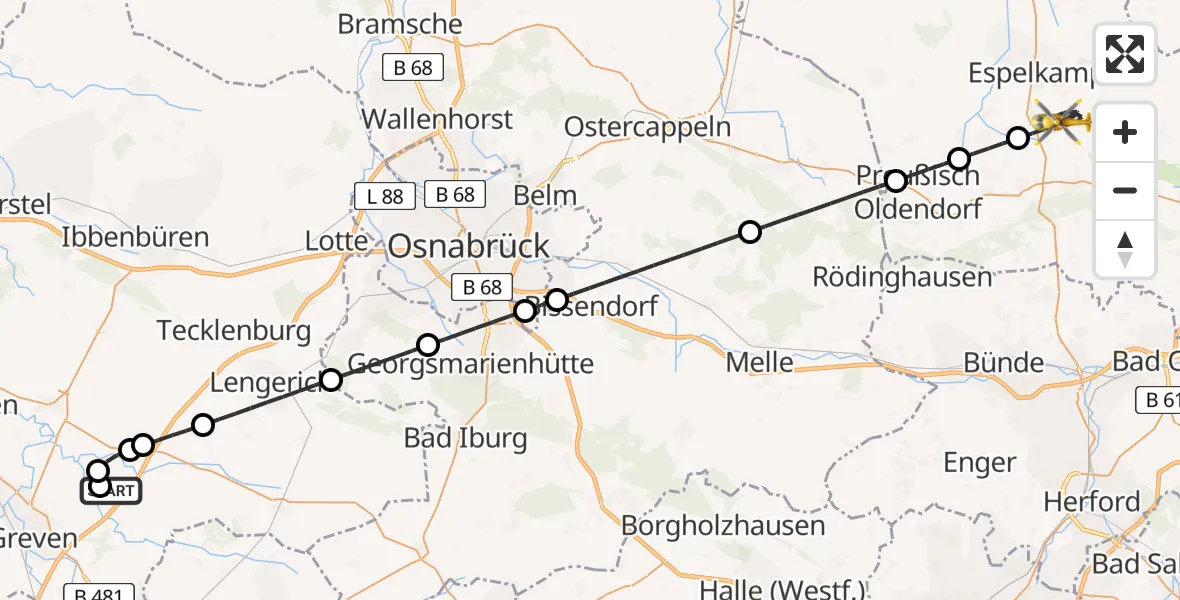 Flugroute Ambulanzhubschrauber Christoph  Westfalen-ADAC - Espelkamp, 04 April 2026, 19:39