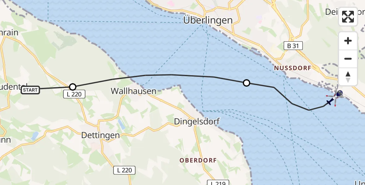 Flugroute Polizeihubschrauber Allensbach - Überlingen, 04 April 2026, 19:42