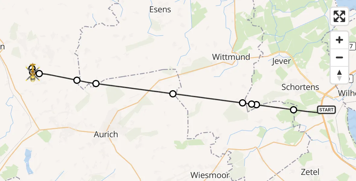 Flugroute Rettungshubschrauber Sande - Leezdorf, 04 April 2026, 19:58