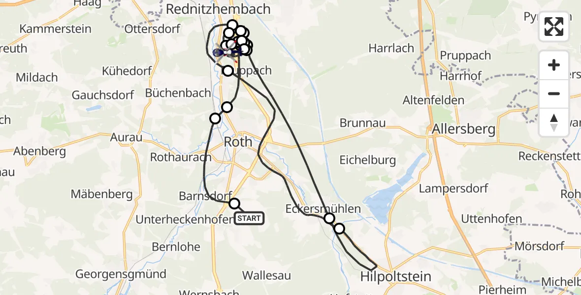 Flugroute Polizeihubschrauber Flugplatz Roth - Roth, 04 April 2026, 20:05