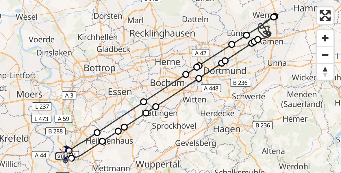 Flugroute Polizeihubschrauber Düsseldorf Flughafen - Düsseldorf Flughafen, 04 April 2026, 20:15