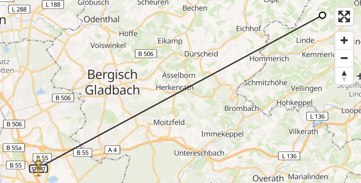 Flugroute Ambulanzhubschrauber Merheim Hospital - Merheim Hospital, 04 April 2026, 20:18