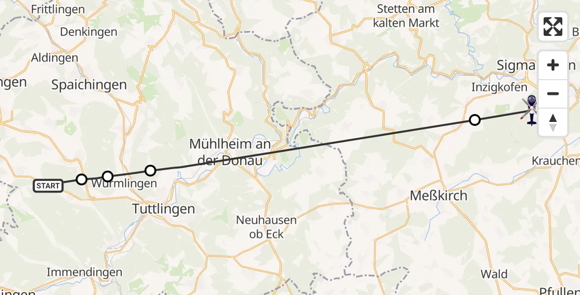 Flugroute Polizeihubschrauber Talheim - Sigmaringen, 04 April 2026, 21:18