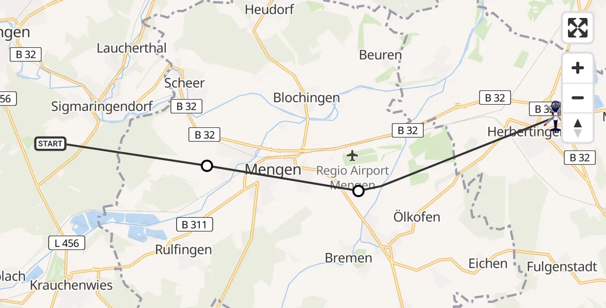 Flugroute Polizeihubschrauber Sigmaringendorf - Herbertingen, 04 April 2026, 21:26