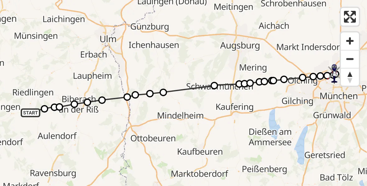 Flugroute Polizeihubschrauber Herbertingen - Oberschleißheim, 04 April 2026, 21:29