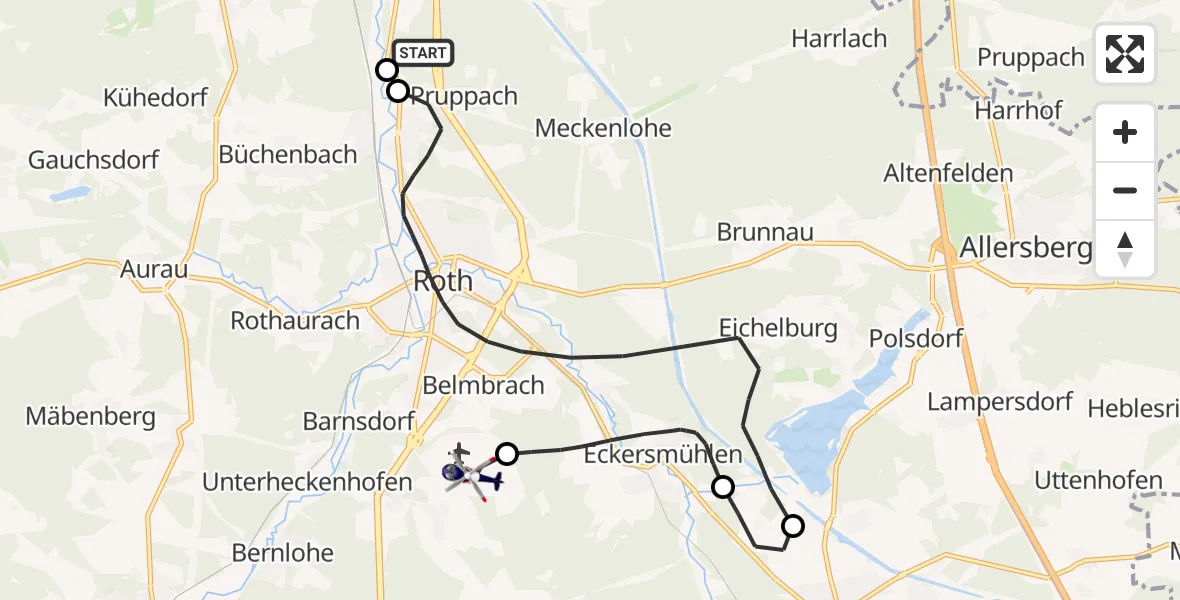 Flugroute Polizeihubschrauber Roth - Flugplatz Roth, 04 April 2026, 21:36
