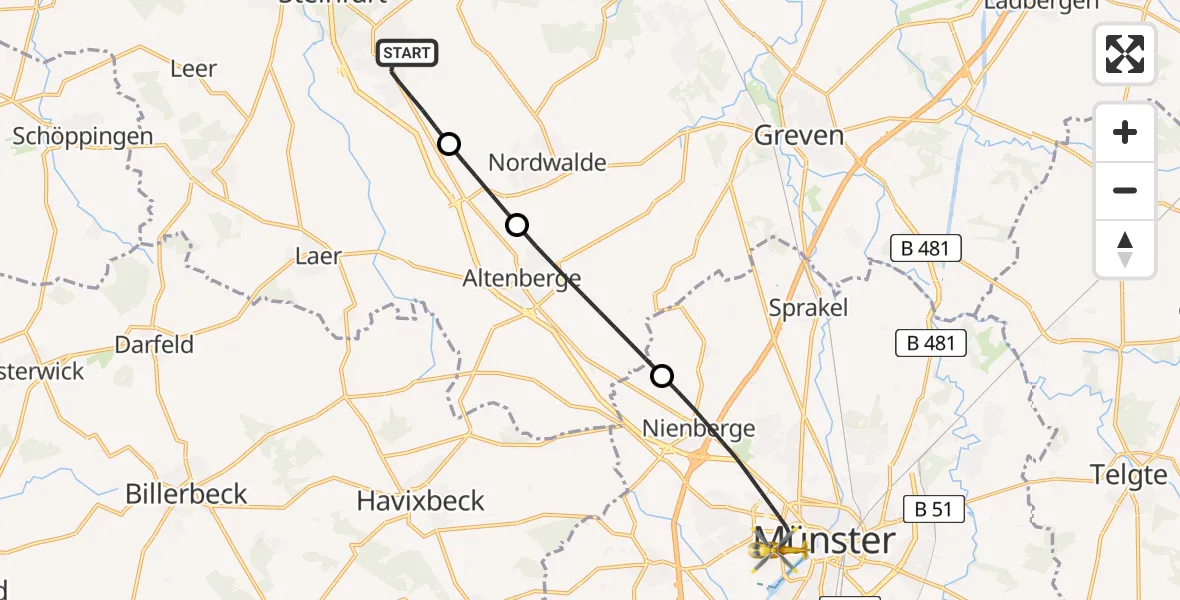 Flugroute Ambulanzhubschrauber Steinfurt - Münster, 04 April 2026, 22:28