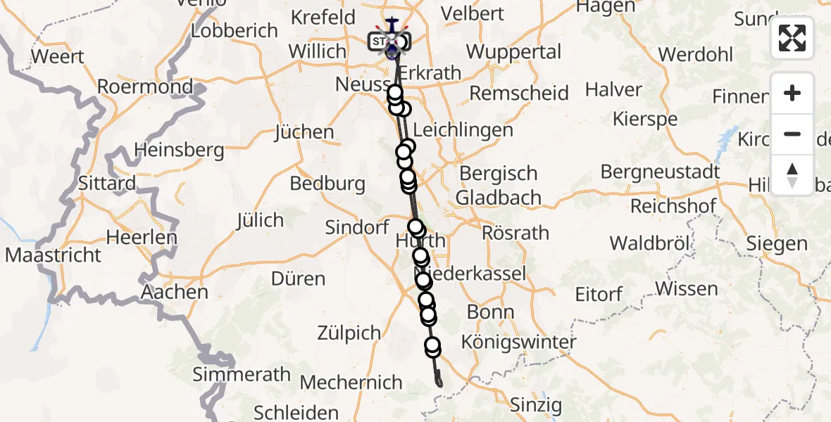 Flugroute Polizeihubschrauber Düsseldorf Flughafen - Düsseldorf Flughafen, 04 April 2026, 22:49