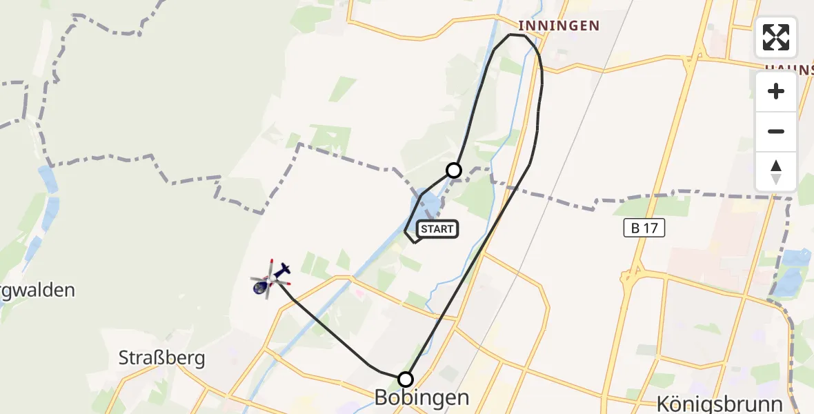 Flugroute Polizeihubschrauber Bobingen - Bobingen, 04 April 2026, 22:48