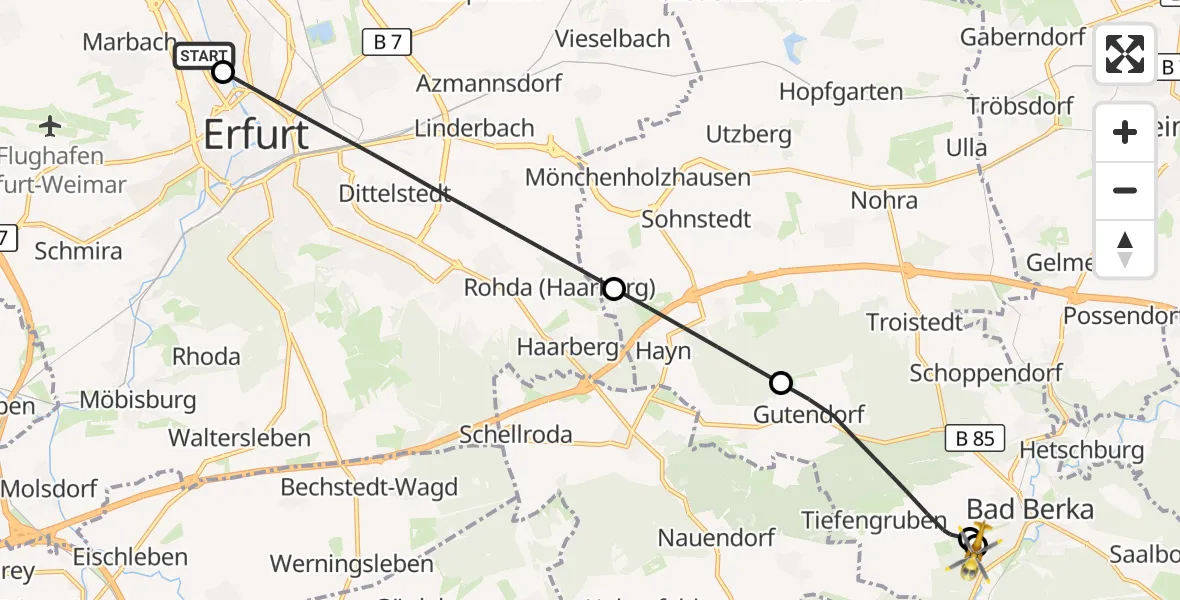 Flugroute Ambulanzhubschrauber Helios Clinic Erfurt - Bad Berka Central Hospital, 04 April 2026, 23:18