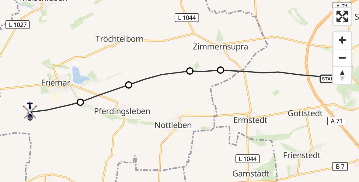 Flugroute Polizeihubschrauber Erfurt - Friemar, 05 April 2026, 01:11