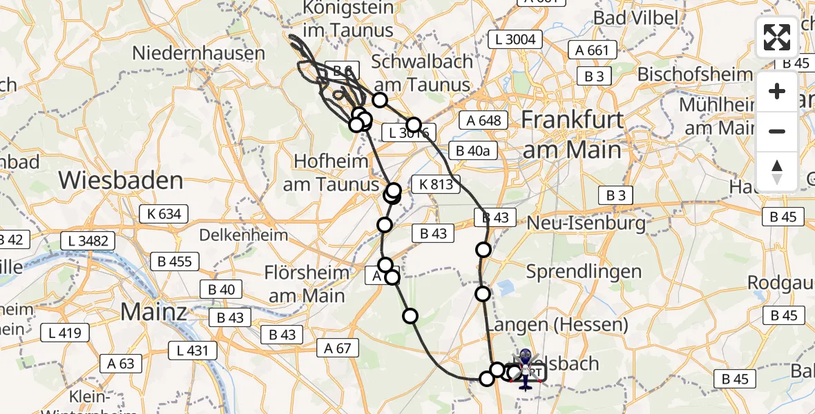 Flugroute Polizeihubschrauber Flughafen Frankfurt-Egelsbach - Flughafen Frankfurt-Egelsbach, 05 April 2026, 02:05