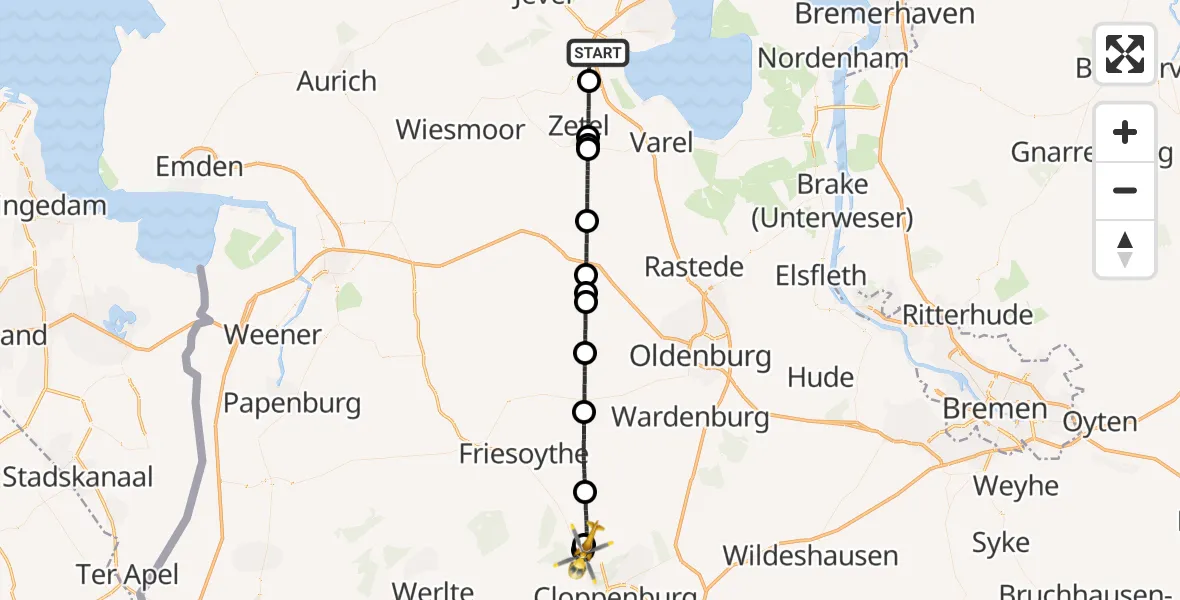 Flugroute Rettungshubschrauber Sande - Garrel, 05 April 2026, 02:07