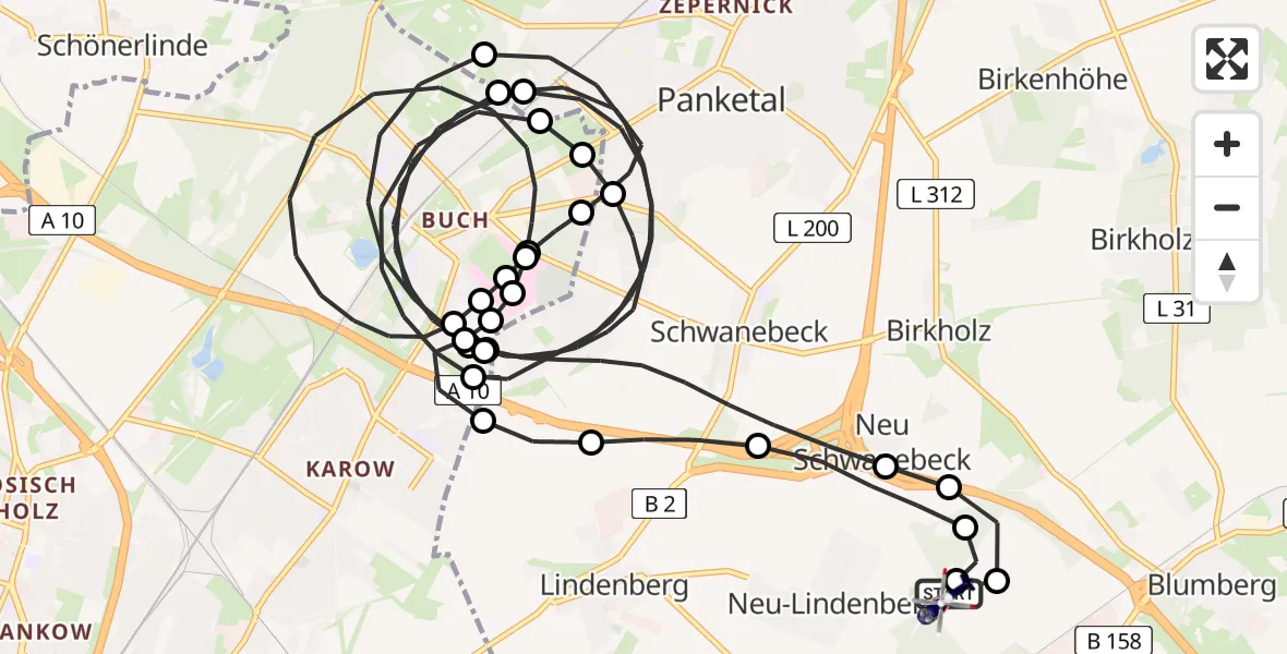 Flugroute Polizeihubschrauber Ahrensfelde Hubschrauberlandeplatz - Ahrensfelde Hubschrauberlandeplatz, 05 April 2026, 02:38