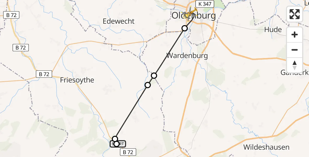 Flugroute Rettungshubschrauber Garrel - Oldenburg (Oldb), 05 April 2026, 03:10