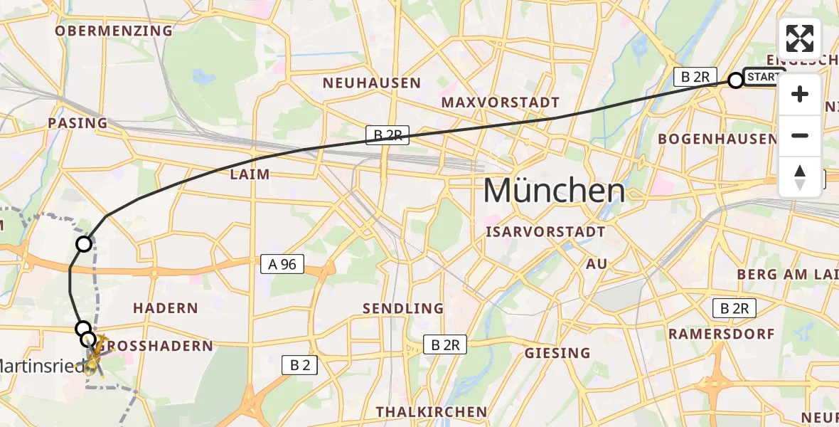 Flugroute Rettungshubschrauber München Bogenhausen Hospital - DRF Air Rescue München Hubschrauberlandeplatz, 05 April 2026, 03:11