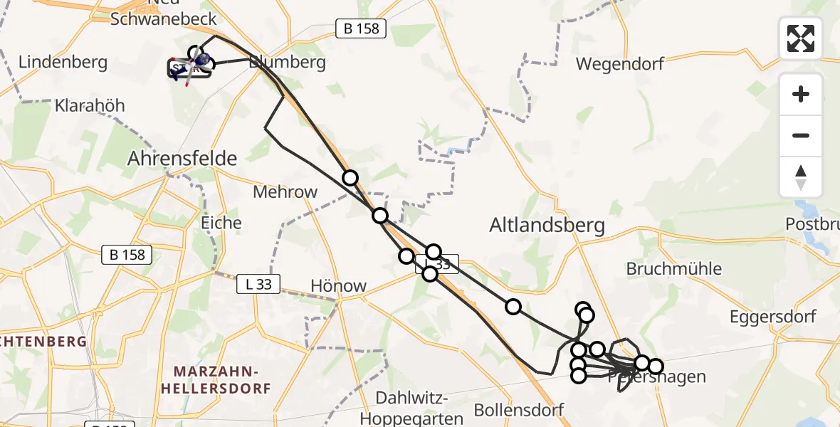 Flugroute Polizeihubschrauber Ahrensfelde Hubschrauberlandeplatz - Ahrensfelde Hubschrauberlandeplatz, 05 April 2026, 03:45