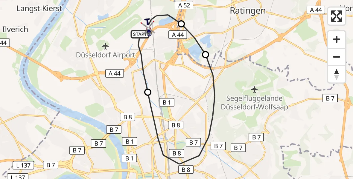 Flugroute Polizeihubschrauber Düsseldorf Flughafen - Düsseldorf Flughafen, 05 April 2026, 03:48