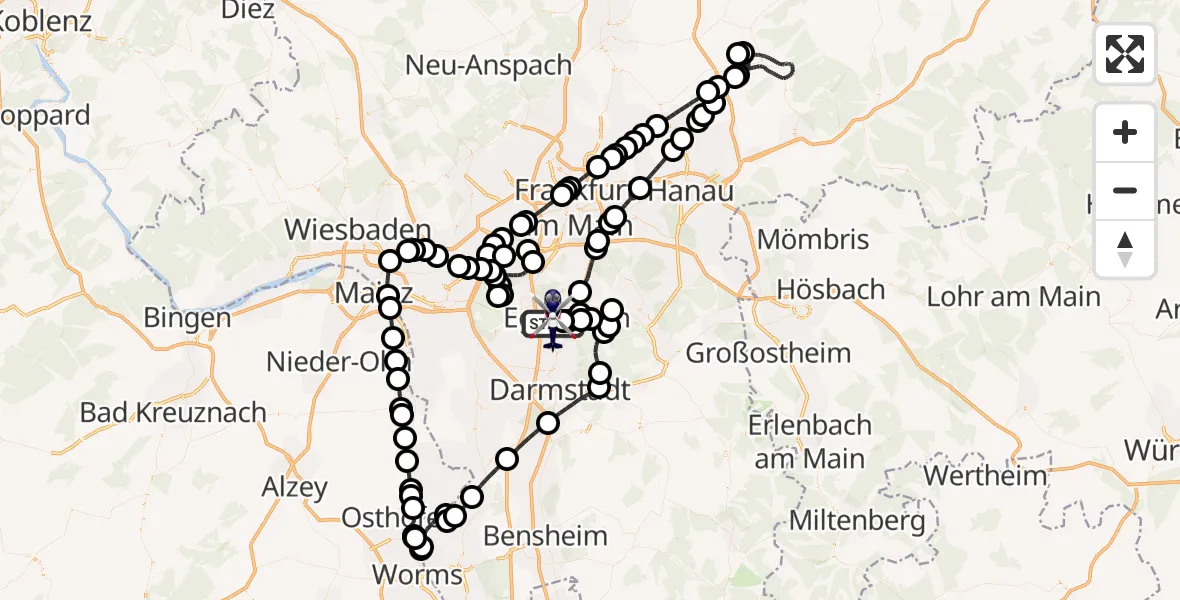Flugroute Polizeihubschrauber Flughafen Frankfurt-Egelsbach - Flughafen Frankfurt-Egelsbach, 05 April 2026, 05:02