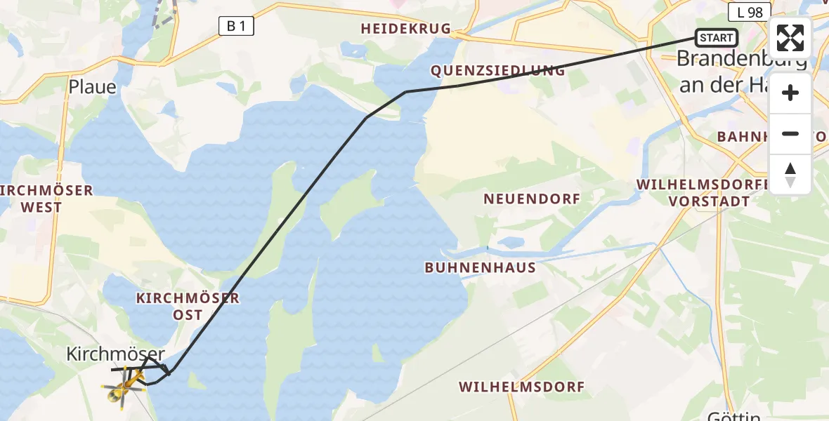 Flugroute Rettungshubschrauber Brandenburg an der Havel - Brandenburg an der Havel, 05 April 2026, 05:08