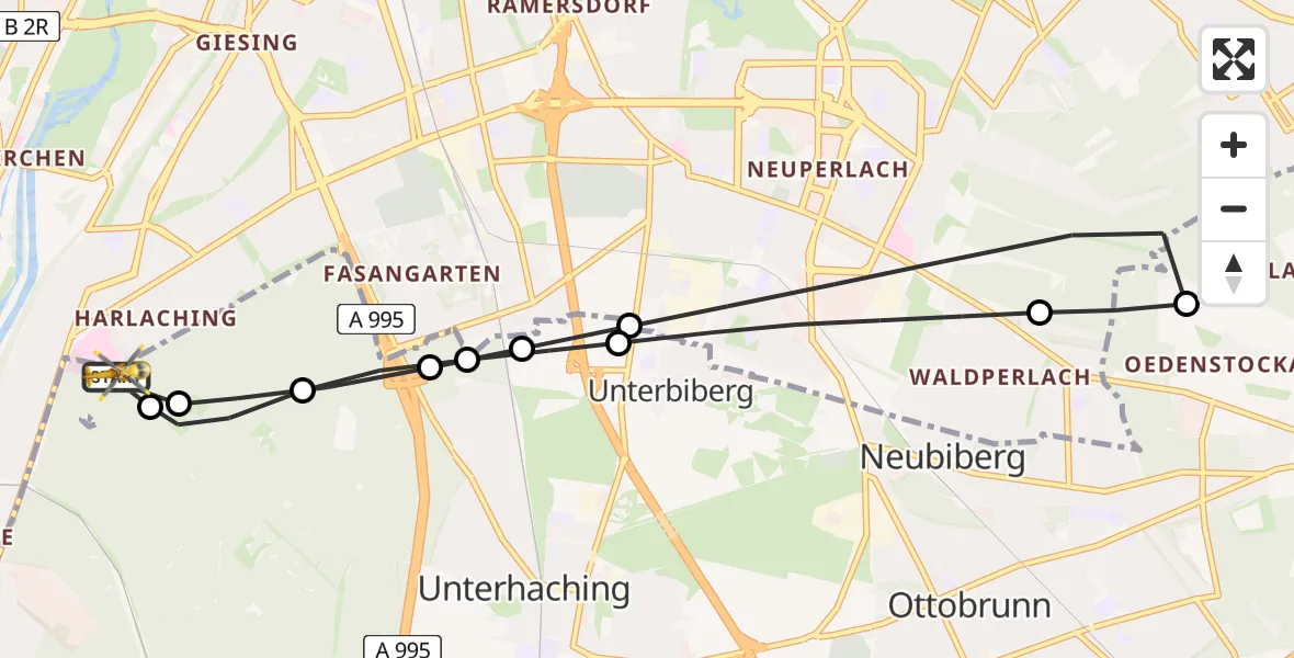 Flugroute Rettungshubschrauber ADAC Air Rescue Center Hubschrauberlandeplatz (Christoph 1) - ADAC Air Rescue Center Hubschrauberlandeplatz (Christoph 1), 05 April 2026, 05:16