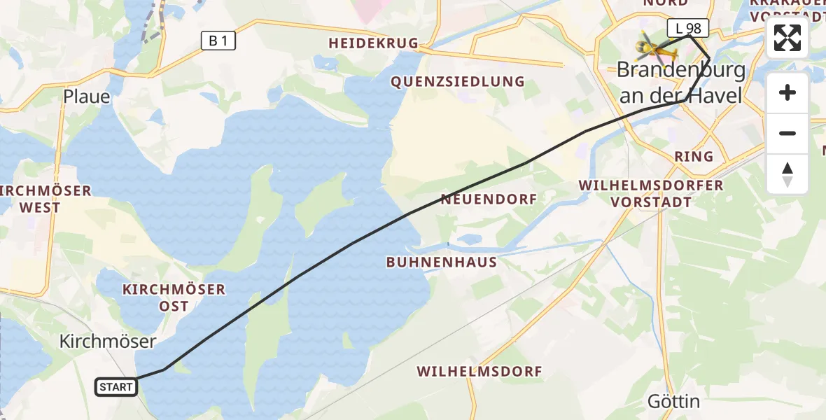 Flugroute Rettungshubschrauber Brandenburg an der Havel - Brandenburg an der Havel, 05 April 2026, 05:27