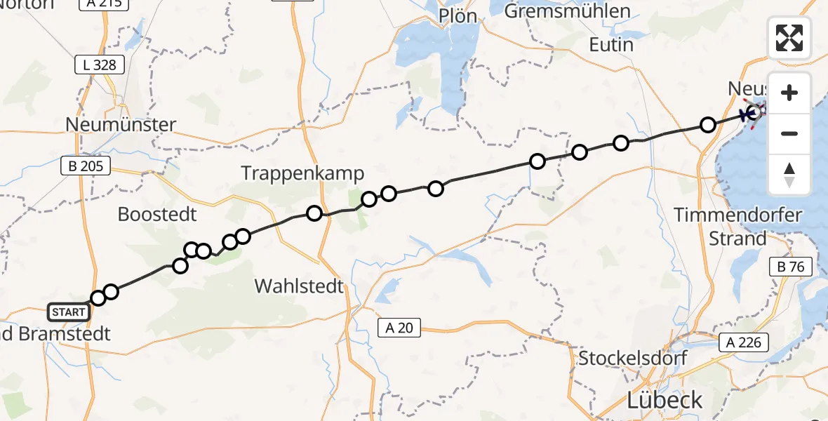 Flugroute Polizeihubschrauber Bad Bramstedt - Neustadt in Holstein, 05 April 2026, 05:32